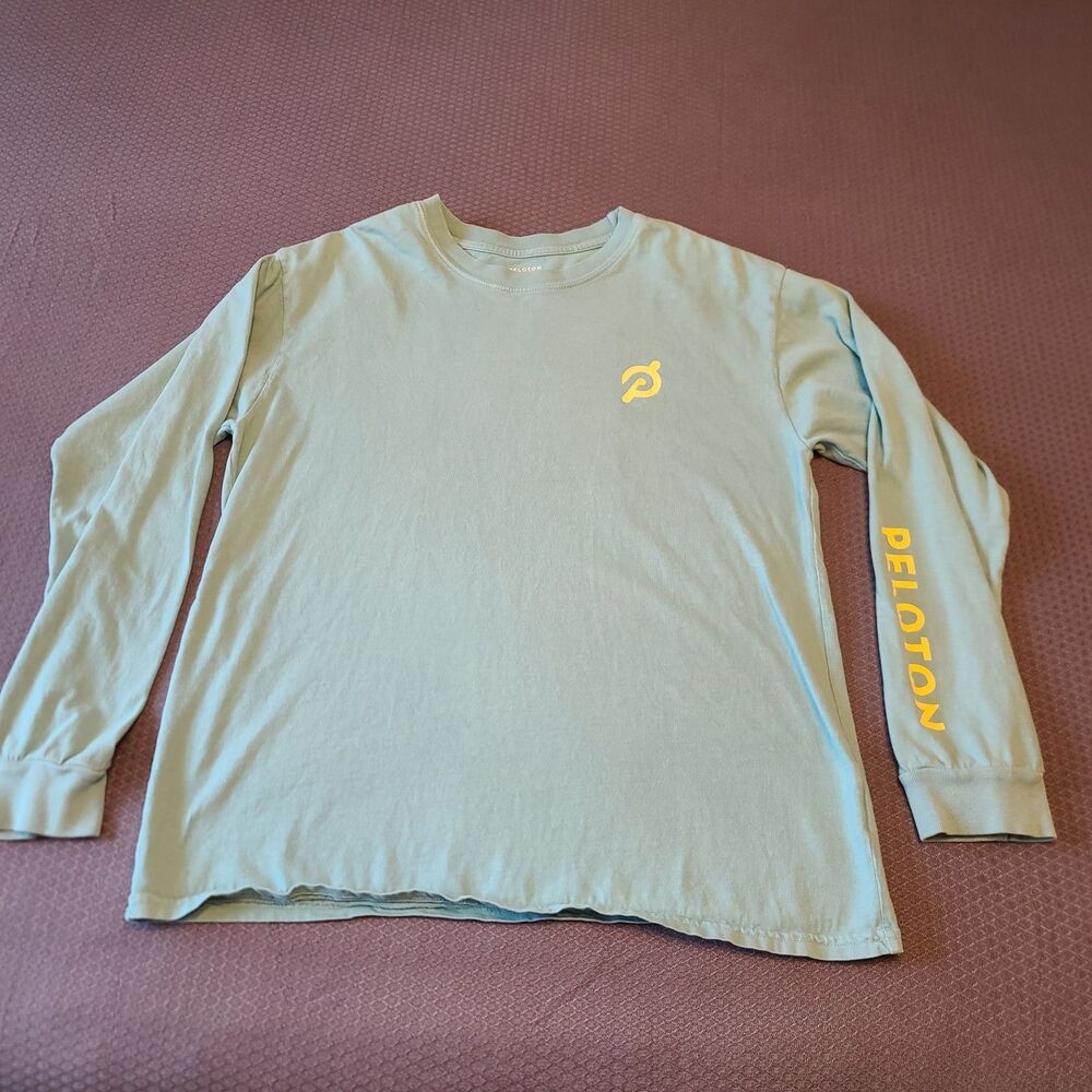 Peloton Long Sleeve Together We Go Far Graphic Tee Shirt Medium Aqua Green